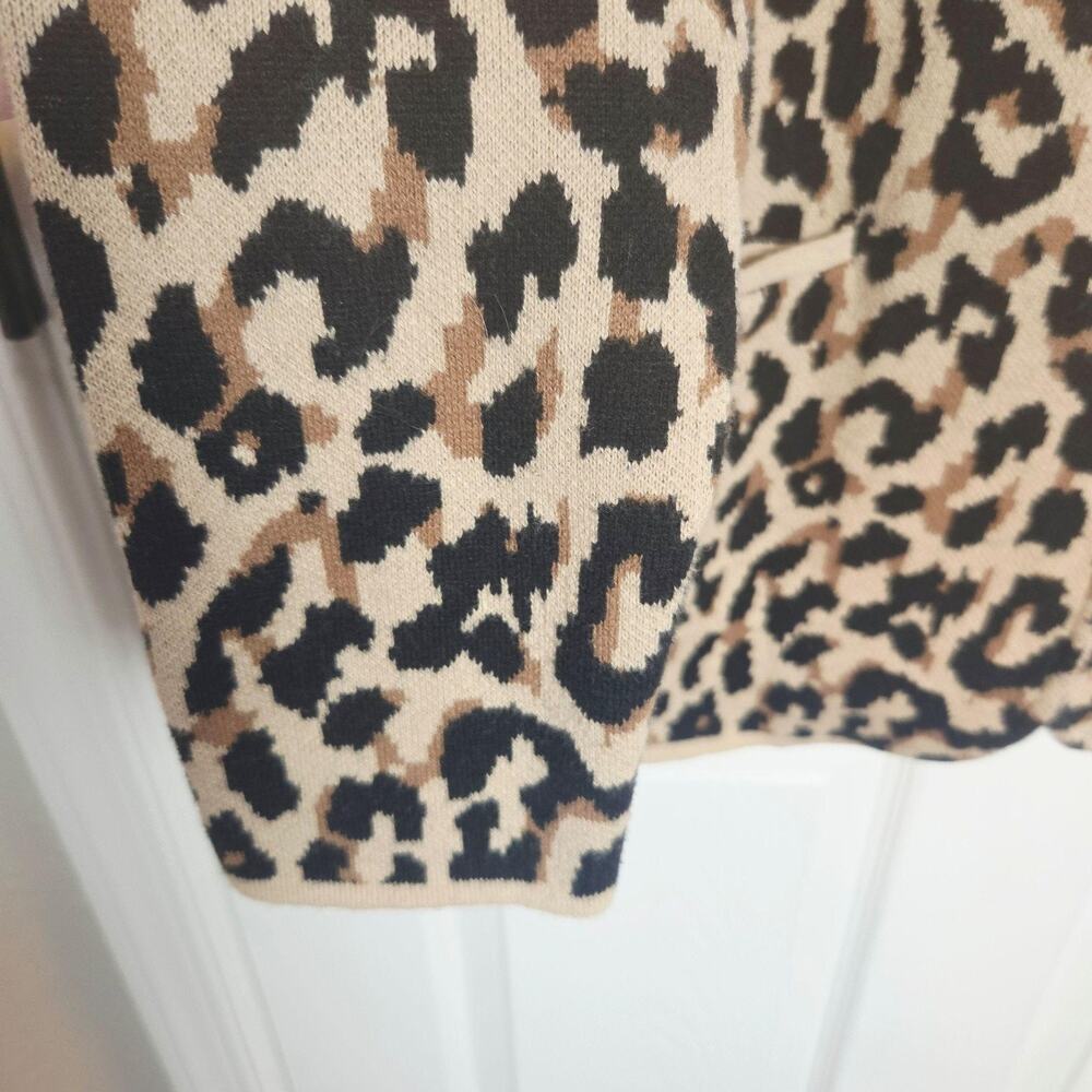 J.Crew Cardigan Sweater Womens M Brown Leopard Animal Print Collared Knit - Picture 3 of 15